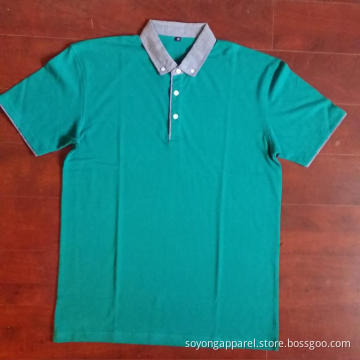Denim Collar and Cuff Men's Fashion Polo Shirts